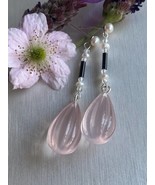 rose quartz earrings Art Deco STYLE  natural pearls akoya pearls rock cr... - £114.22 GBP