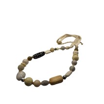 Chico&#39;s Multimedia Beaded Necklace Glass Stone Wicker Tans and Grays - £21.11 GBP