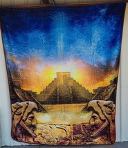 Aztec Pyramid Warrior Mayan Mexico Queen Size Blanket Bedspread - $60.92