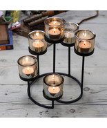iron table candle holder -6 cup circular tree with glass covers - center... - $31.71