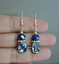 Handmade Natural Rectangle abalone shell silver earring - £11.75 GBP