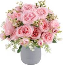 Artificial Peonies Silk Flowers, Faux Peony Bouquet 4 Bundles, Light Pink - £14.93 GBP