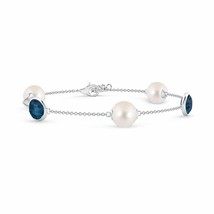 ANGARA Freshwater Pearl &amp; Oval London Blue Topaz Bracelet in 14K Solid Gold - £634.05 GBP