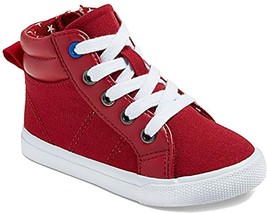 Cat &amp; Jack Toddler Boys&#39; Red Hardy Mid Top Canvas Sneakers Side Zipper Stars NEW - £11.18 GBP