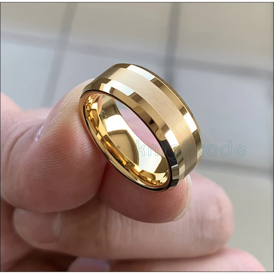 6mm 8mm Gold Tungsten Carbide Wedding Band For Men Women  Engagement Ring Center - £23.71 GBP