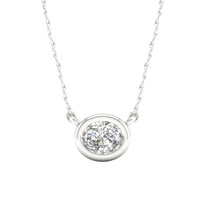 10K White Gold 0.12Ct TDW Oval Diamond Solitaire Pendant Necklace - £149.39 GBP