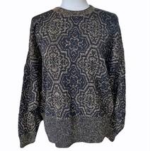 Vtg 80s PIERRE CARDIN Black Gold Metallic Sweater Dolman Sleeve Size Med... - $28.49