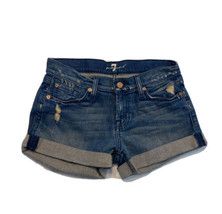 7 For All Mankind Relaxed Mid Rise Medium Wash Cuffed Denim Shorts Women... - £15.28 GBP