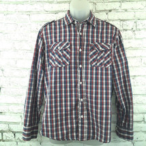 Paper Denim &amp; Cloth Shirt Mens Medium Blue Red Plaid Long Sleeve Button Down - £15.97 GBP