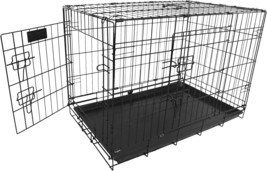 Foldable Double Door Dog Crate With Leak-Proof Track, 36-Inch - £43.36 GBP