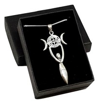 Sterling Silver Goddess Chalice Well Triple Moon Pendant 18&quot; Chain Boxed Pagan - £27.79 GBP