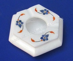 4&quot; Marble White Smoking Ash Tray Precious Inlay Stone Bedroom Table Deco... - $73.56