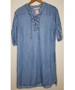 Philosophy Dress Size SMALL Boho Lace Up Neckline Tab Sleeve Pockets Blu... - $25.52 CAD