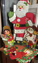 5 Vtg Christmas Die Cut Cutouts Tall Santa Classroom Wall USA Elf Pixie Snowman - $19.80