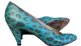 VTG 80s BRUNO MAGLI Blue Green Gold Animal Print Reptile Skin Heels Shoe... - $123.85
