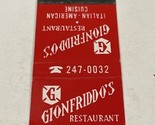 Vintage Matchbook Cover  Gionfriddo’S Restaurant  Hartford, Conn  gmg  U... - $12.38