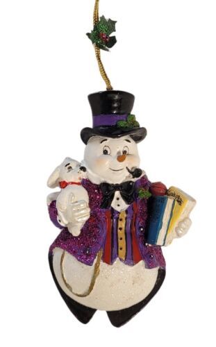 Primary image for Victorian Snowman Ornament Glitter Tailcoat Pipe White Dog & Books Kurt S Adler