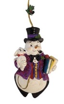 Victorian Snowman Ornament Glitter Tailcoat Pipe White Dog & Books Kurt S Adler - $17.81