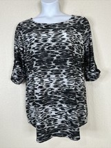 New Directions Women Plus Sz 1X Gray Animal Print Boat Neck Tunic Top 3/4 Sleeve - £11.03 GBP