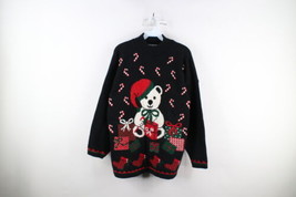 Vtg 90s Streetwear Womens L Christmas Bear Candy Cane Mock Neck Knit Sweater USA - £39.52 GBP