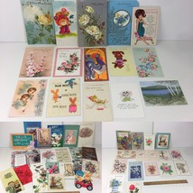 Vtg Lot of 53 Used Birthday Hello Greeting Cards Art Scrapbooking Upcycle Craft - £29.88 GBP