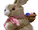 Brown Sisal Easter Bunny Figurine with Ribbon Carrying a Basket of Eggs - $16.44