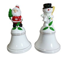 Vtg Frosty the Snowman &amp; Santa Clause Ceramic Christmas Bells Made in Taiwan - £8.28 GBP