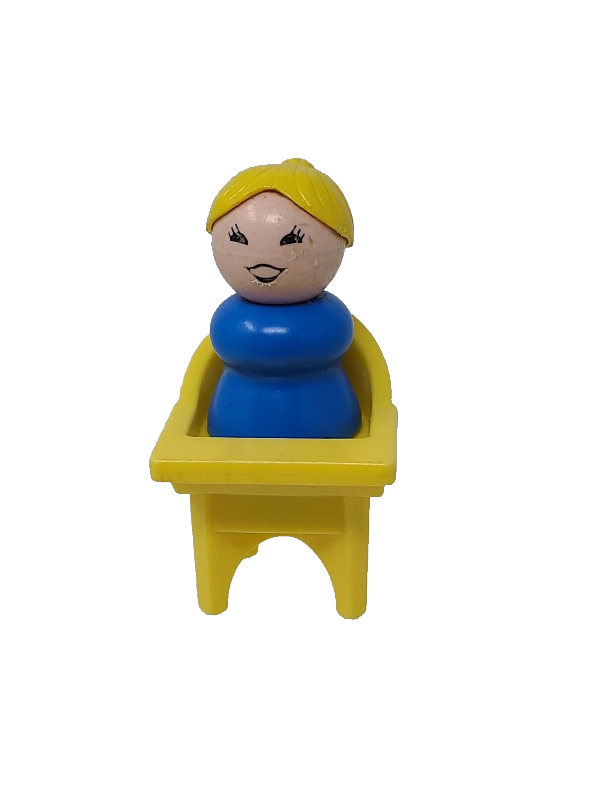 Vintage Fisher Price Little People Blue Woman Blonde Ponytail Plastic With Chair - £5.48 GBP