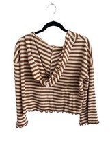SOLAI THE LABEL Womens Hoodie Brown Cream Striped Waffle Knit Pullover S - £26.84 GBP