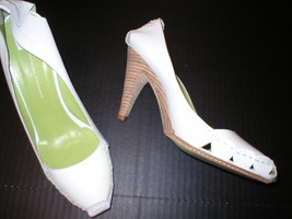 New Womens 41 10 Leopoldo Giordano Shoes White Leather Heels Italy NIB $400 Wood - £313.21 GBP