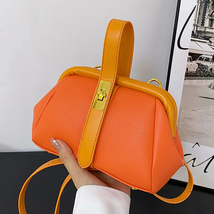 Luxury Designer Women Orange PU Leather Small Handbag Clutch Silver Shel... - $35.80+