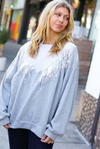 White/Grey Cable Knit Sequin Tassel Hacci Sweater - £19.59 GBP