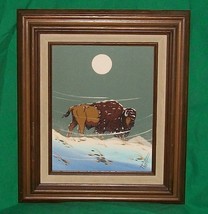 Truman Lorentz American Indian Art Oil Painting Buffalo Bison Winter Snow Storm - £810.15 GBP