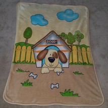 Tan Doggy Dog House Brown Baby Blanket Comforter Soft Fleece (SPOTS) 34&quot; x 44&quot; - £33.05 GBP