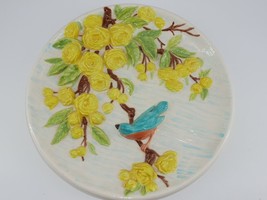 Vintage Hand painted Ceramic 3D Flower Bird Wall Plate Signed Gaudio - £23.71 GBP