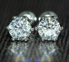 3Ct Round Gorgeous Cut Moissanite Solitaire Stud Earrings 14K White Gold Finish - £158.75 GBP