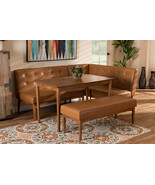 Mabel Tan Faux Leather Upholstered and Walnut Brown 4Pc Dining Nook Set - €1.075,44 EUR