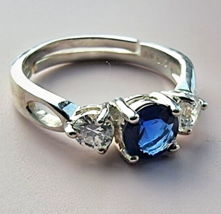 925 Sterling Silver Ring Blue Round Cz Size Expendeble Band - £29.14 GBP