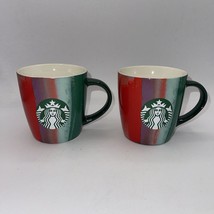 Two Starbucks Mugs 2021 Christmas Holiday Vertical Paint Stripes Stripped 12 oz - £12.16 GBP