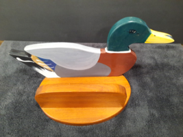 Vintage Hand Carved &amp; Painted Wooden Mallard Duck Desk Mail Holder Organ... - £9.69 GBP