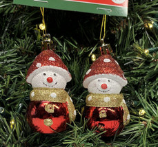 Snowman Tree Ornaments 2 Piece Set Red &amp; White Christmas Holiday Decor 3” NWT - £5.11 GBP