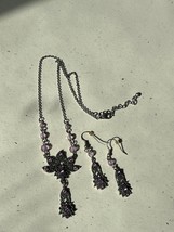 Demi Silvertone Chain w Light Purple Beads &amp; Lacey Spray Dangle w Rhines... - £14.76 GBP