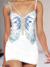 Skinny Sexy Sleeveless Sling Butterfly Beaded Shiny Mini Bandage Dress - £66.40 GBP