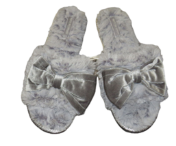 Pretty You London - Elegant Women Gray Slippers Slip-on Velvet Bow Size L 8-9 - £27.64 GBP