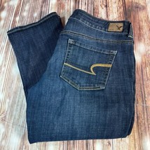 American Eagle HI RISE CROP FLARE Size 2 Blue Raw Hem Jeans Denim Pants ... - £29.87 GBP