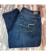 American Eagle HI RISE CROP FLARE Size 2 Blue Raw Hem Jeans Denim Pants ... - £29.89 GBP