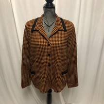 Vintage Houndstooth Blazer Size Large Rust Brown Black Knit Jacket Pockets - £15.51 GBP