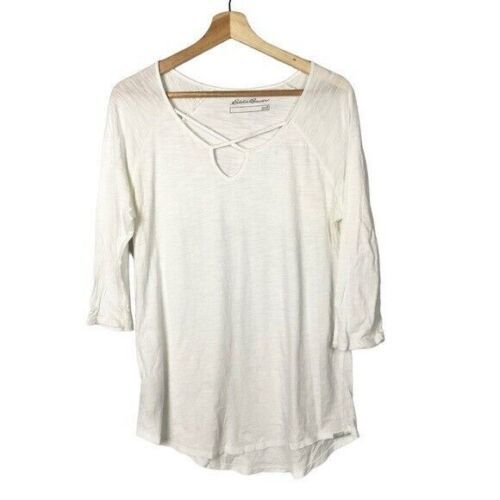 Primary image for Eddie Bauer Womens Gate Check 3/4-Sleeve Cross-Front Tunic Size XX-Large, White