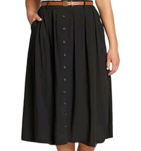 Modcloth Womens Pleated Skirt Sz 1X Solid Black Pockets Elastic Waist - £22.86 GBP