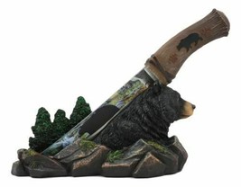 Black Bear In Mountain Forest Landscape Statue With Large Letter Opener Dagger - £27.72 GBP